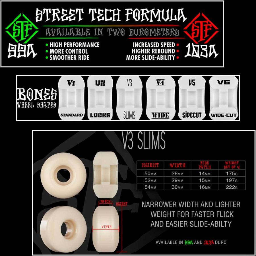 POWELL スケボー ハード ウィール 50mm 99A V3 Slim Bones STF