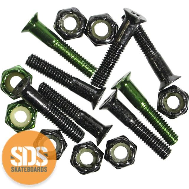 スケボー ボルト ナット ネジ 1インチ ハードウェア ブラックグリーンセット 8本 スケートボード スケート カラービス sdsbis01