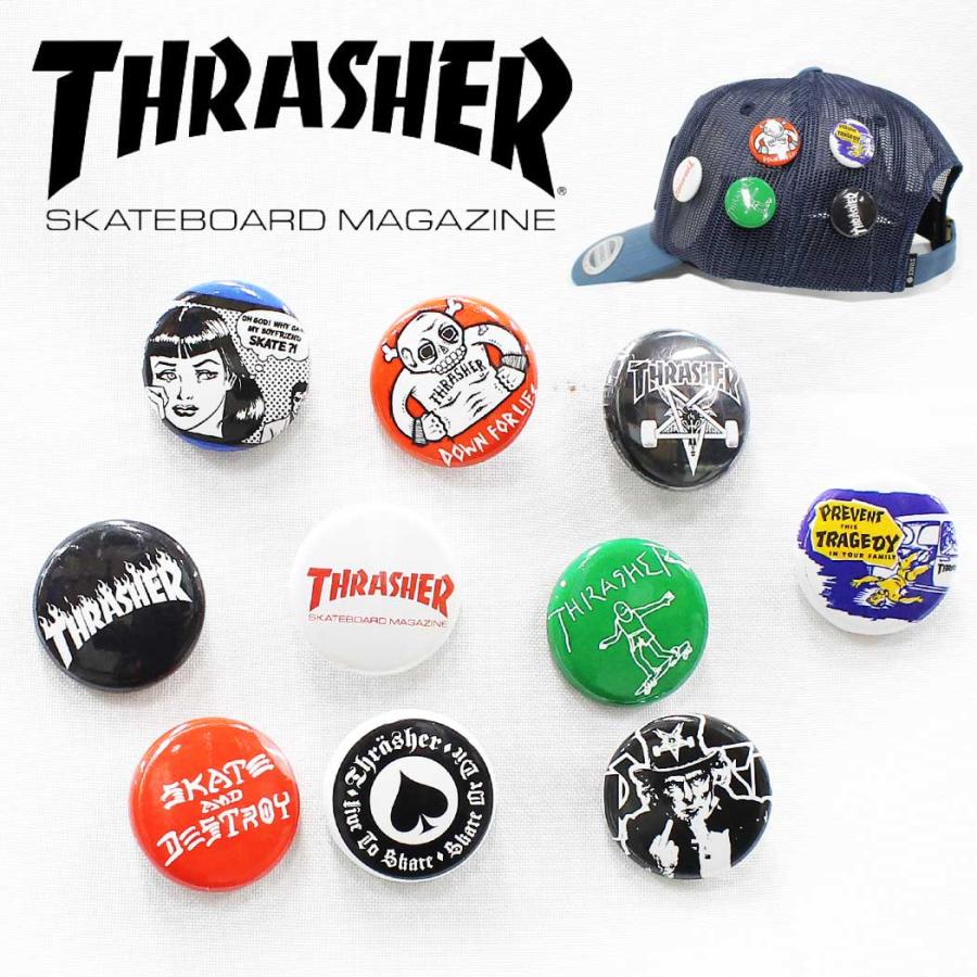 Thrasher Pin-back button Can badge スラッシャー 缶バッチ スラッシャー スケートボード スケボー 単品販売 | THRASHER