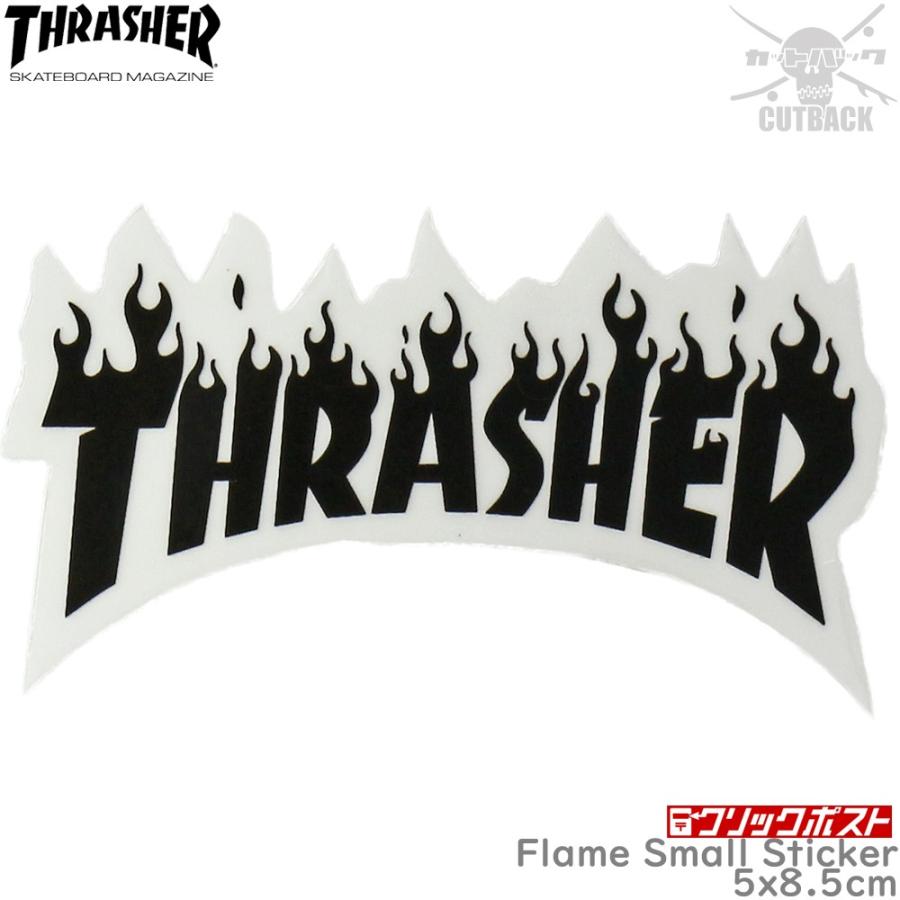 スケートボード専門店カットバックthrasher スラッシャー ステッカー オシャレ ブラック Flame フレーム ブランド Sticker スケート