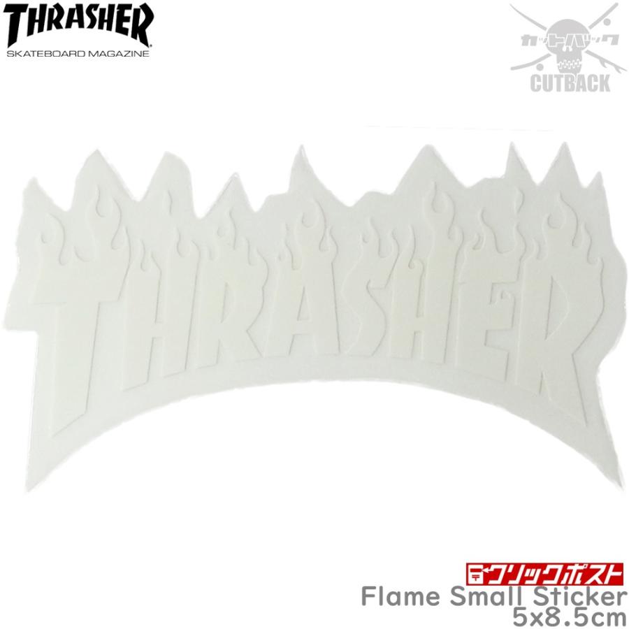 Thrasher スラッシャー ステッカー Flame Small Sticker ホワイト スケートボード フレーム スケボー シール ブランド スーツケース オシャレ