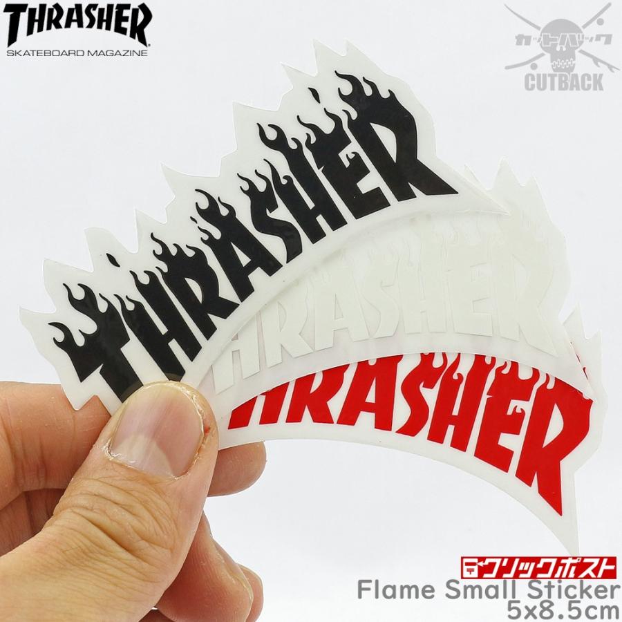 Thrasher スラッシャー ステッカー Flame Small Sticker ホワイト スケートボード フレーム スケボー シール ブランド スーツケース オシャレ | THRASHER | 01