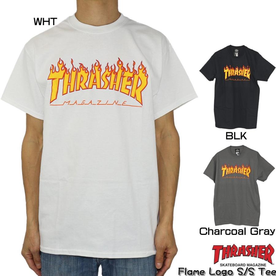 Tシャツ 半袖 スラッシャー THRASHER tシャツ Flame Logo S/S Tee (WHT・BLK・Charcoal Gray) フレーム ファイヤーパターン | THRASHER
