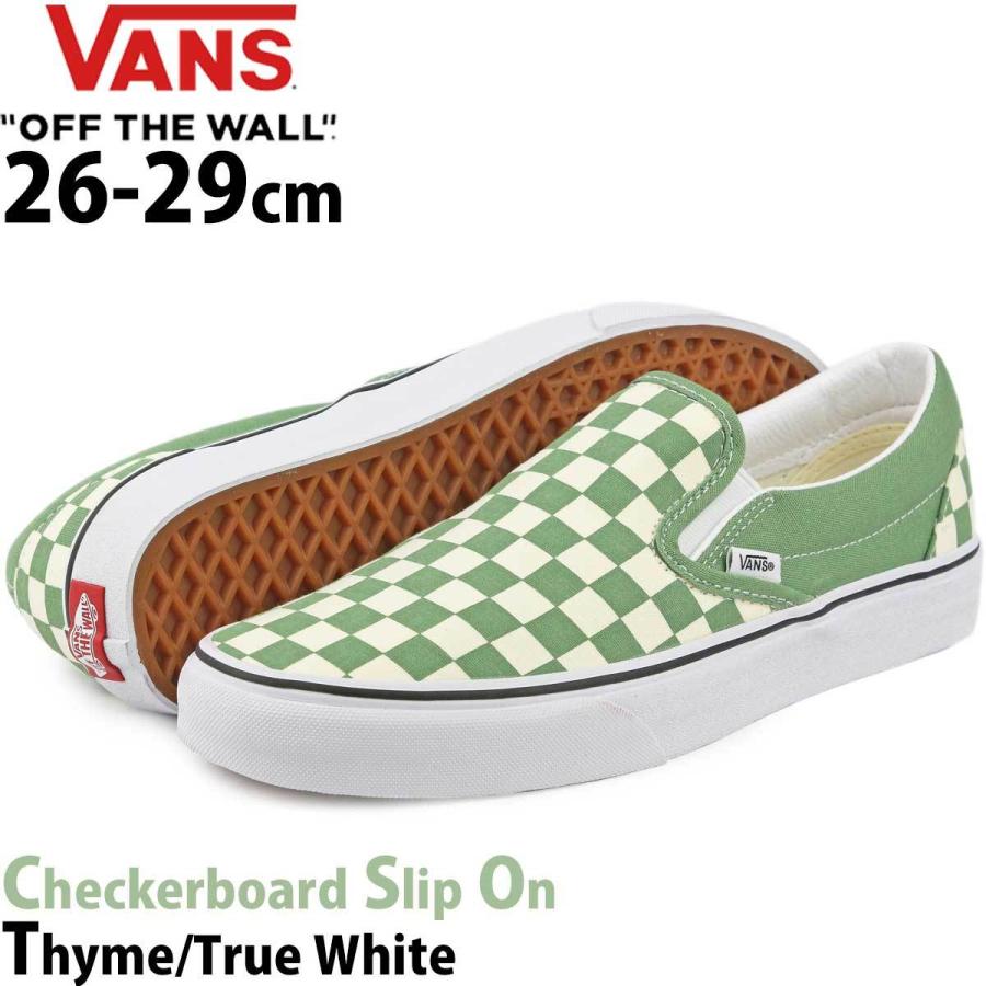 USA企画 バンズ スリッポン Vans Checkerboard Classic Slip On Thyme/White クラシック チェッカーボード チェック シューズ メンズ 靴 ブランド｜cutback2