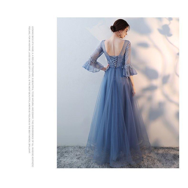 あすつく ウェディングドレス 花嫁ドレス ブルー 袖あり ロング丈ドレス レース 着痩せ効果 結婚式 ドレス パーティードレス 披露宴 フォーマル 二次会 上品 おしゃれ その他ドレス ブライダル カラー C Www Oroagri Eu