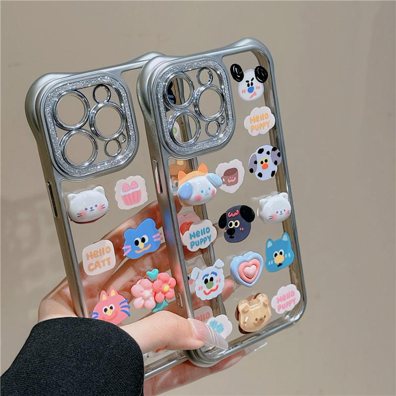 カメラレンズ周りキラキラ 立体犬 立体猫 わんこ ネコさん 可愛い