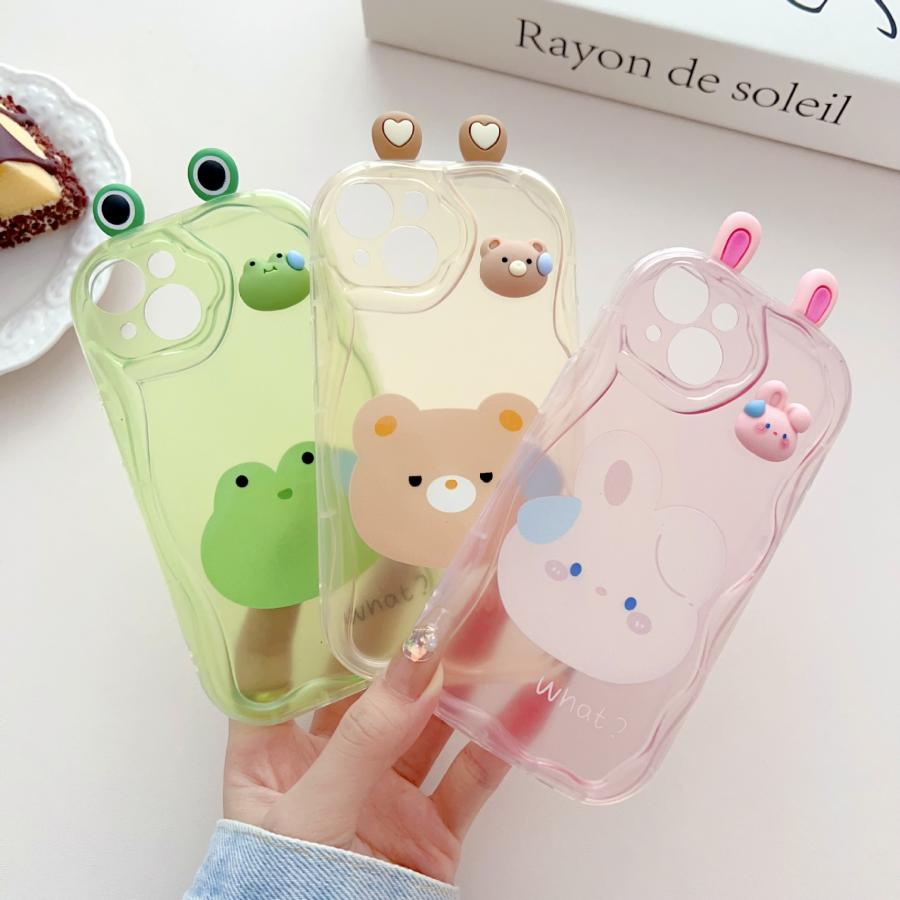 JK カエル クマ ウサギ キャラクター 可愛い漫画 3D クリアケース 波状