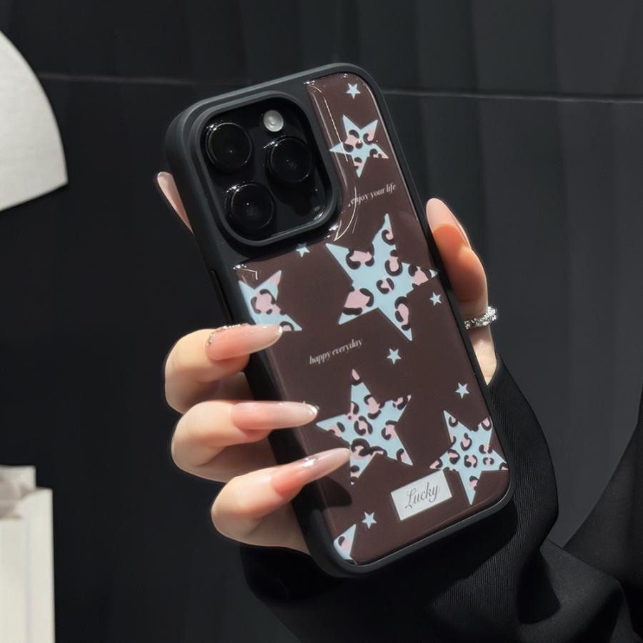 チョコミントカラー 星 ヒョウ柄 お洒落 スマホケース iPhone11