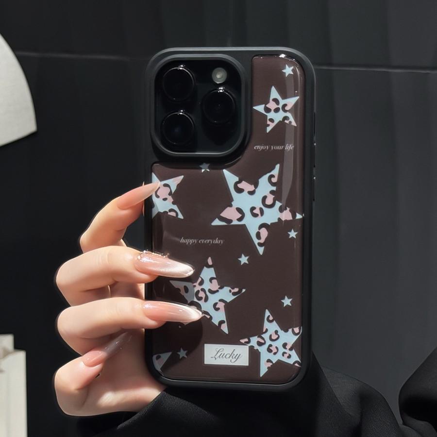 チョコミントカラー 星 ヒョウ柄 お洒落 スマホケース iPhone11