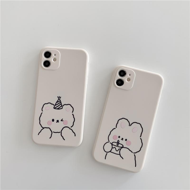 クマ ウサギ かわいい ふんわり キャラクター お揃い スマホケース