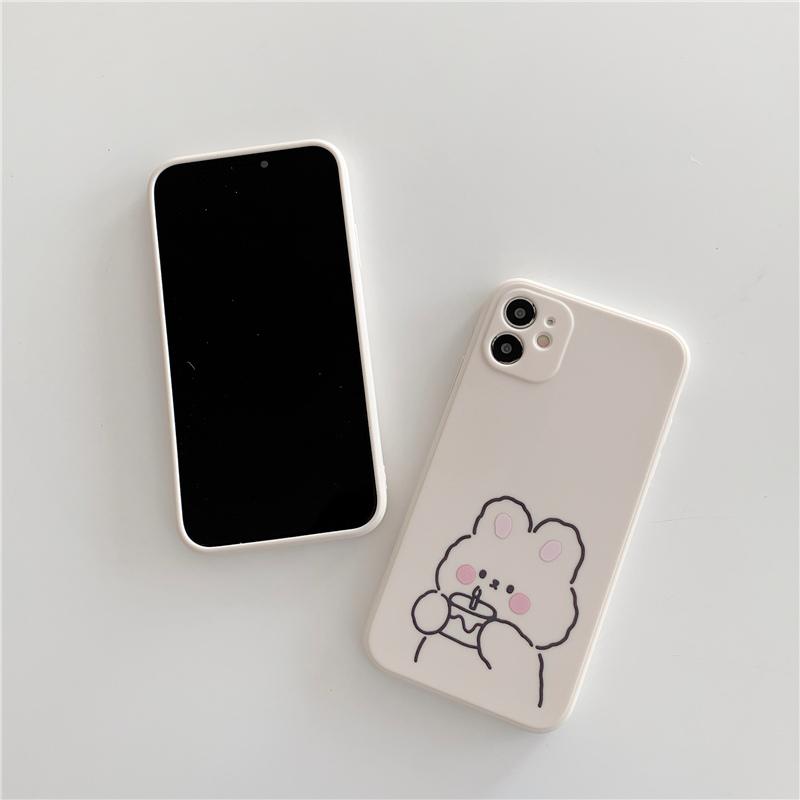 クマ ウサギ かわいい ふんわり キャラクター お揃い スマホケース