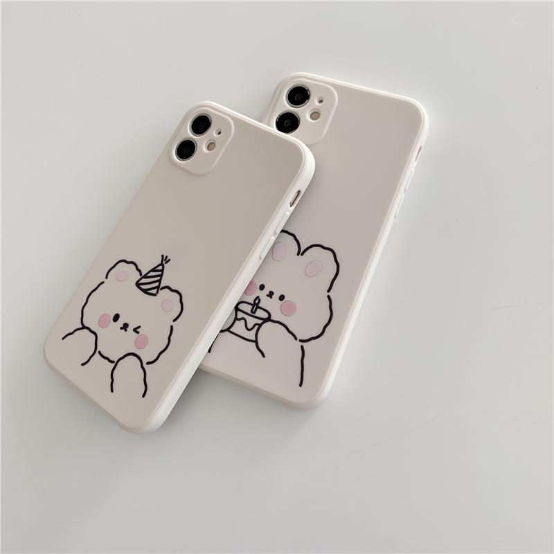 クマ ウサギ かわいい ふんわり キャラクター お揃い スマホケース