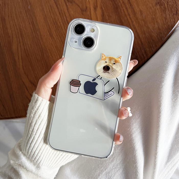 犬 猫 かわいい ユニーク 面白い アップルマーク 透明 クリア シンプル