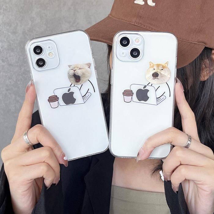 犬 猫 かわいい ユニーク 面白い アップルマーク 透明 クリア シンプル