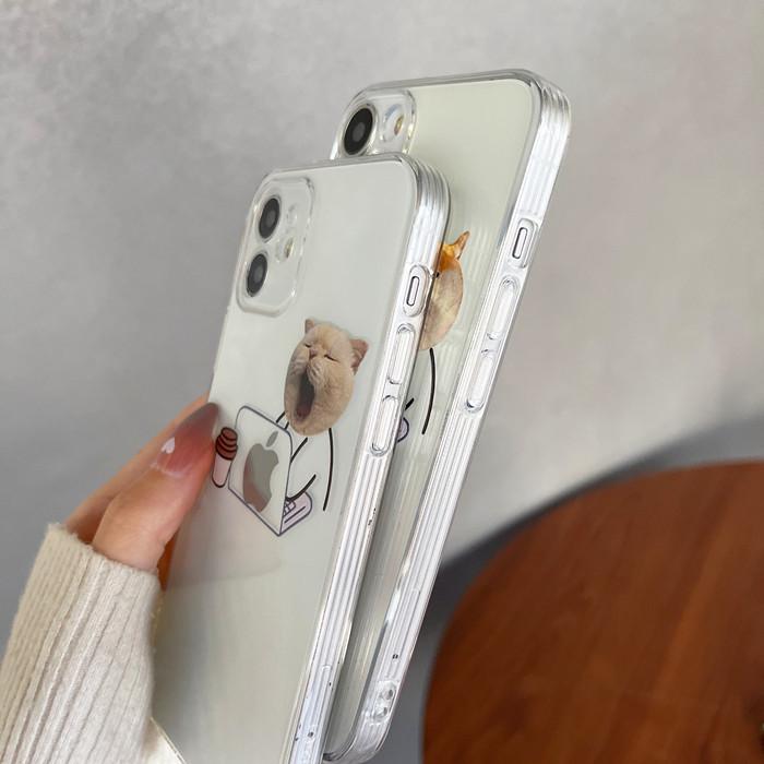 犬 猫 かわいい ユニーク 面白い アップルマーク 透明 クリア シンプル