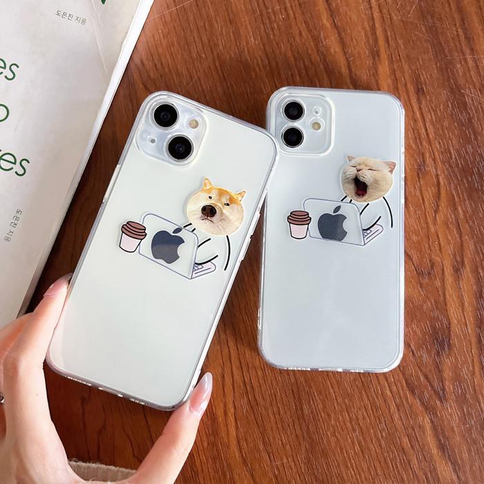 犬 猫 かわいい ユニーク 面白い アップルマーク 透明 クリア シンプル