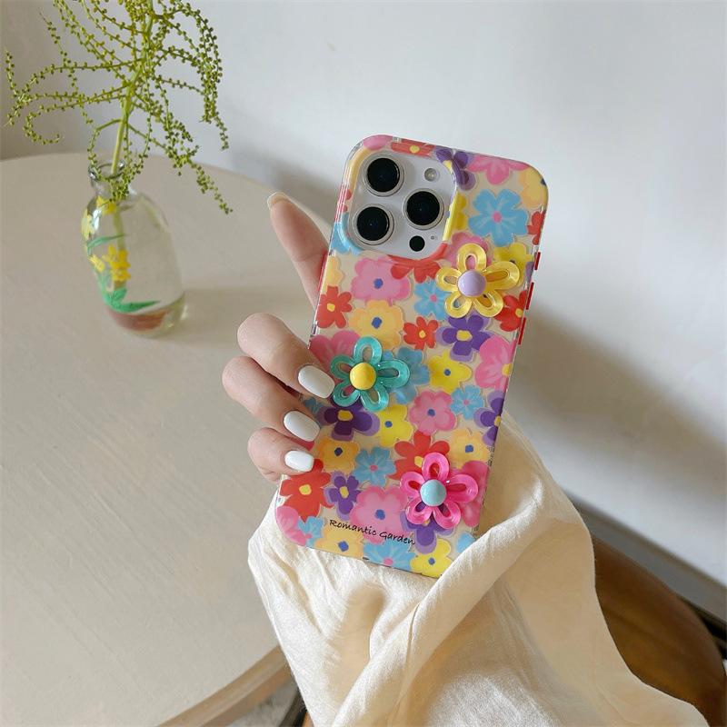 カラフル花柄元気色浮き彫り花立体花気晴らし配色かわいい 携帯カバー