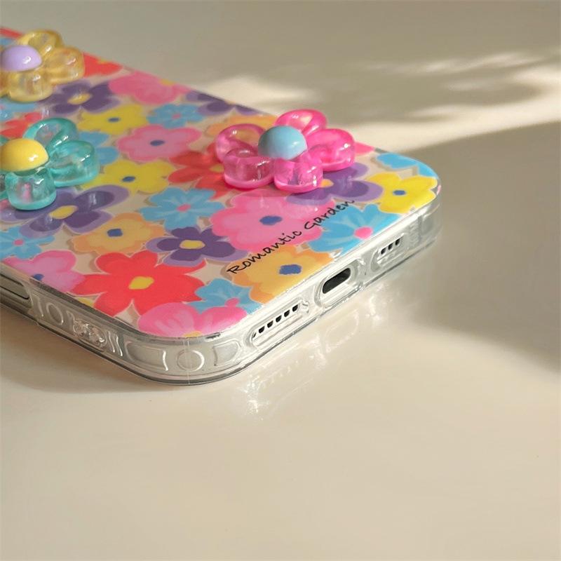 カラフル花柄元気色浮き彫り花立体花気晴らし配色かわいい 携帯カバー