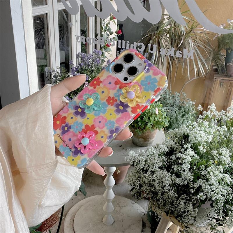カラフル花柄元気色浮き彫り花立体花気晴らし配色かわいい 携帯カバー
