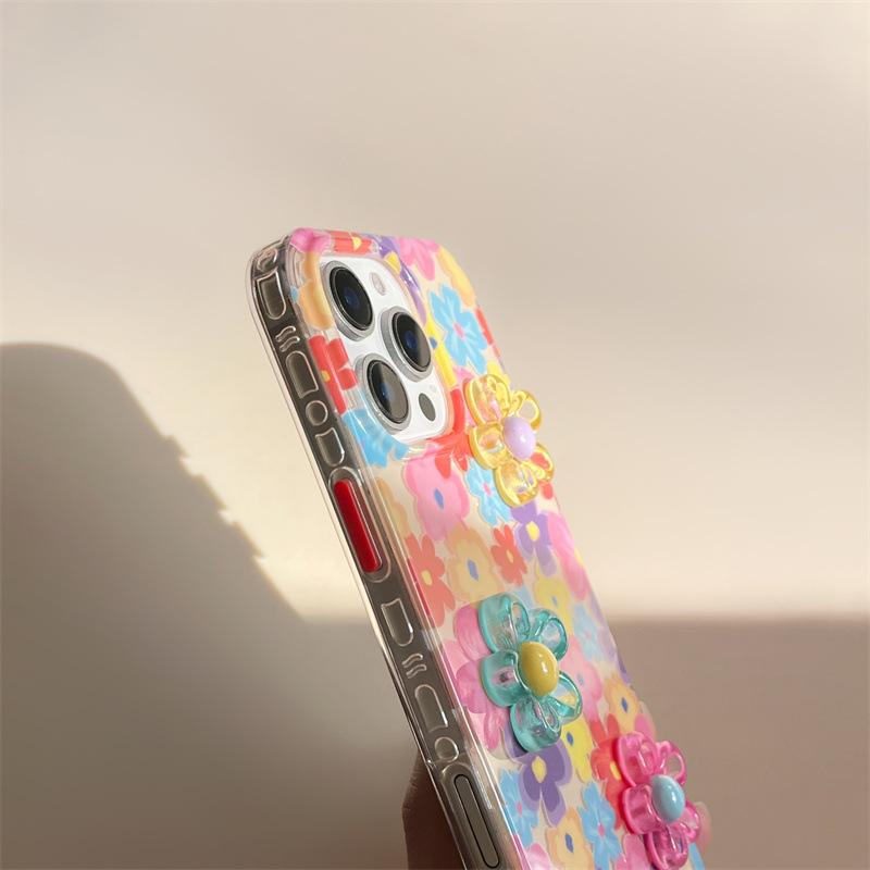カラフル花柄元気色浮き彫り花立体花気晴らし配色かわいい 携帯カバー