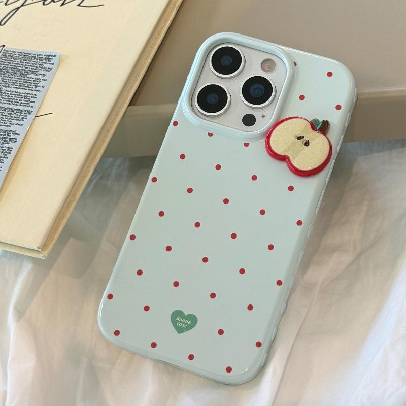 赤いドッド柄 浮き彫りりんご 立体りんごフレッシュ 大人可愛い iPhone