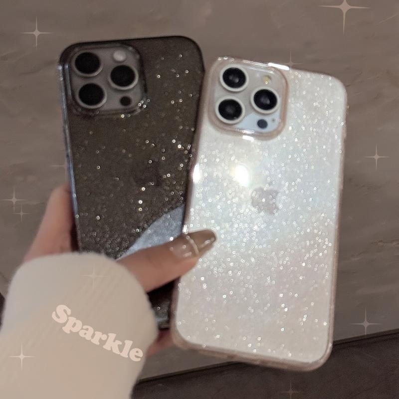 キラキラ輝き ピンククリア 黒 透明 ラメ スマホケースiPhoneケース