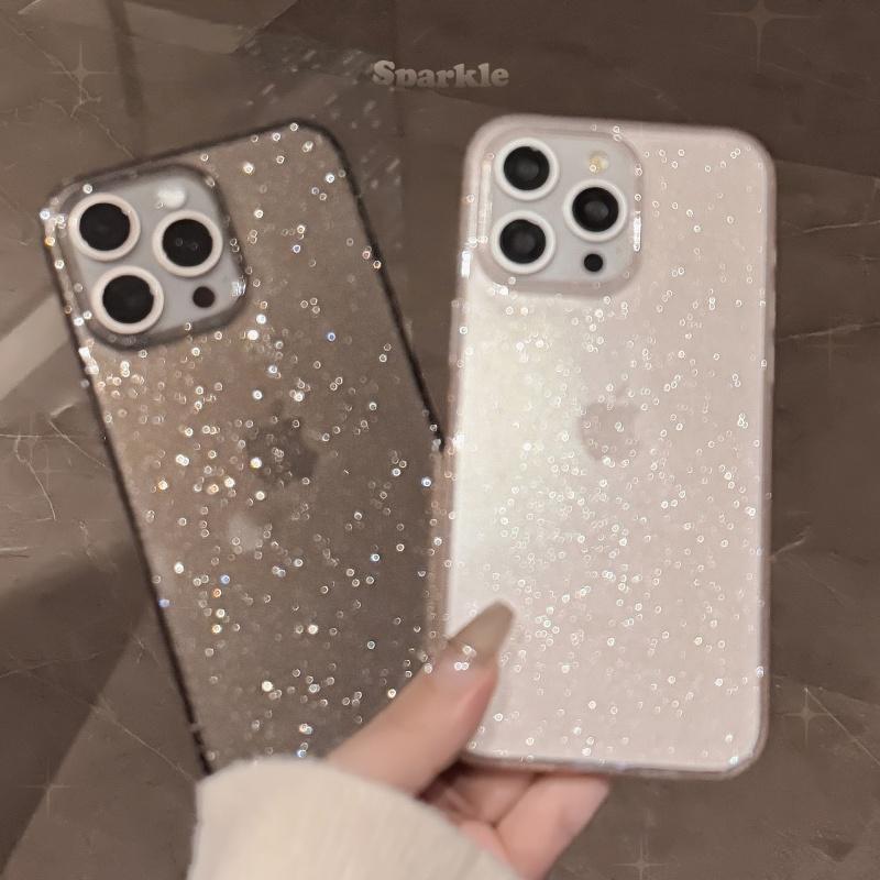 キラキラ輝き ピンククリア 黒 透明 ラメ スマホケースiPhone