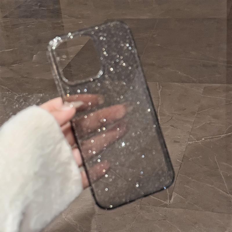 キラキラ輝き ピンククリア 黒 透明 ラメ スマホケースiPhoneケース