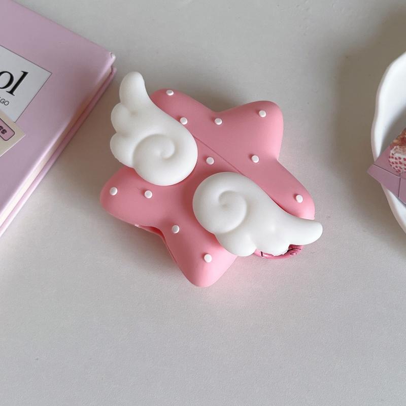 ピンク ドッド柄 星型 天使の羽airpodsケースAirPods ProケースAirPods