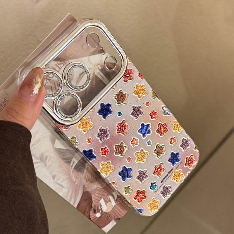 シール風 カラフル星 レンズラメ きらきら かわいい 爆買スマホケース