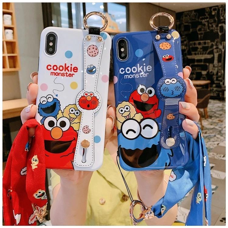 即納セサミストリート ハンドルタイプ ストラップ穴付き スマホケース