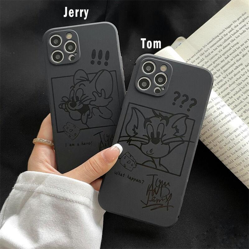 トムとジェリーからかうシンプル黒指紋防止ワイヤレス充電 携帯ケース