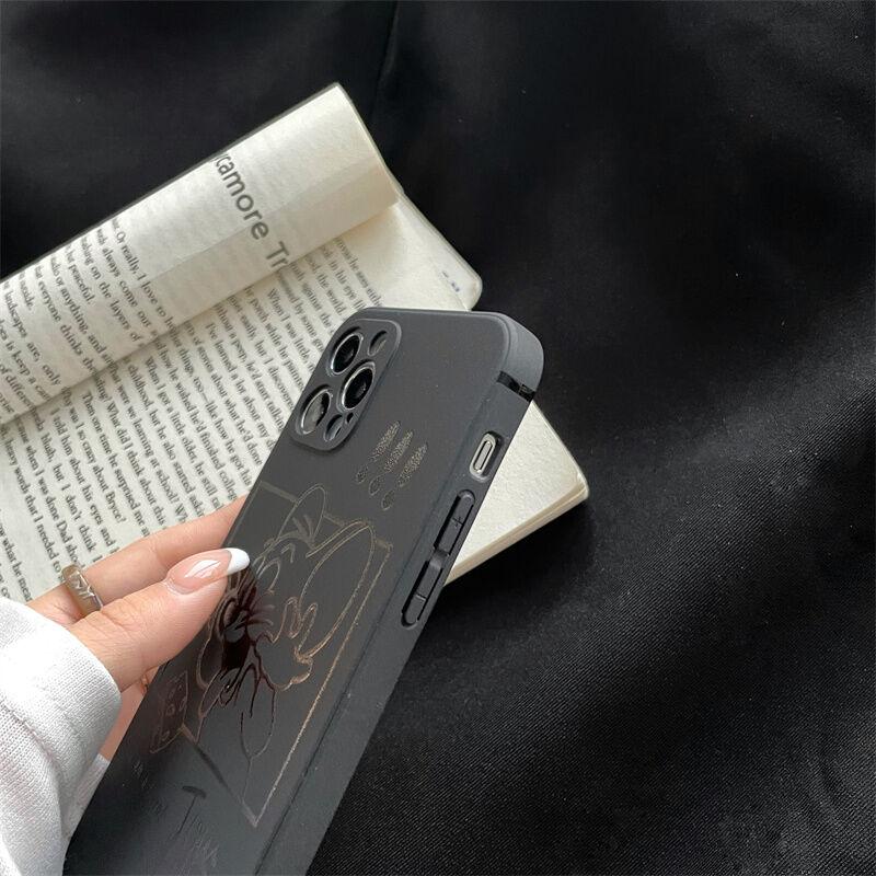 トムとジェリーからかうシンプル黒指紋防止ワイヤレス充電 携帯ケース