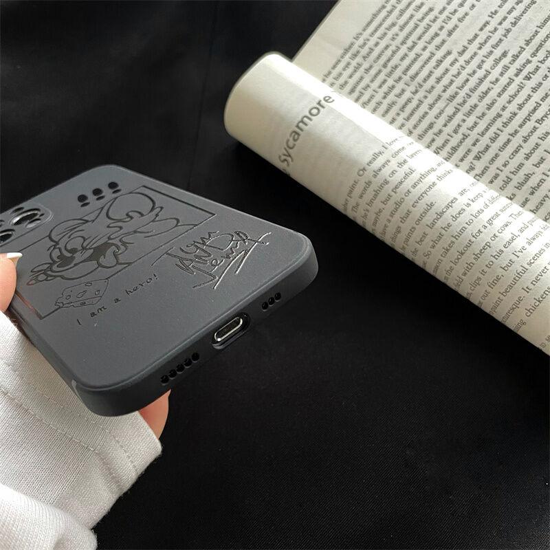 トムとジェリーからかうシンプル黒指紋防止ワイヤレス充電 携帯ケース