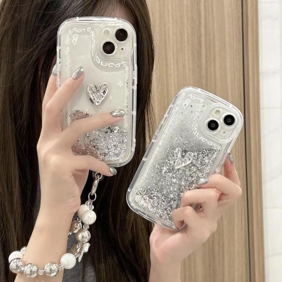 キラキラ流砂iPhoneケーススマホケース携帯ケースハートストラップ付き 