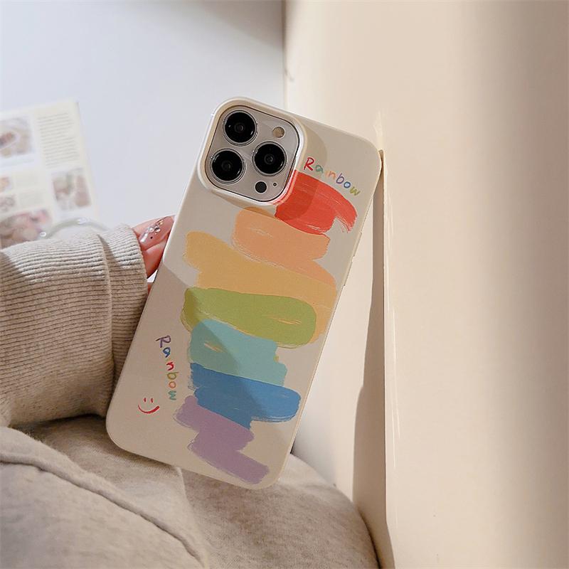 レインボー 虹カラー 笑顔 クリーム色 iPhoneケーススマホケース