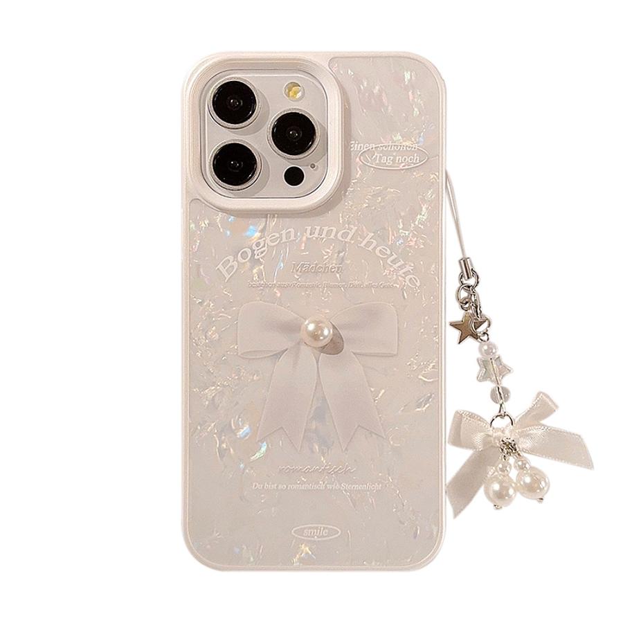 G ra f fペンダント横ケース　リボン付き パール風 浮き彫り 光沢 ツヤツヤ リボン ピュアホワイトお姫様