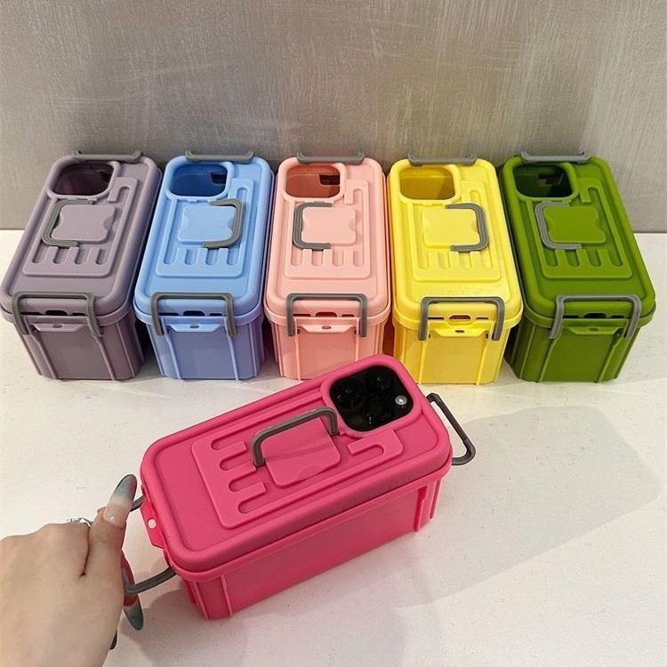 iPhone11promax256GB.本体＋ケース.箱付 マカロン色携帯ケース創意的収納箱付き多機能手ぶらお出かけストラップ