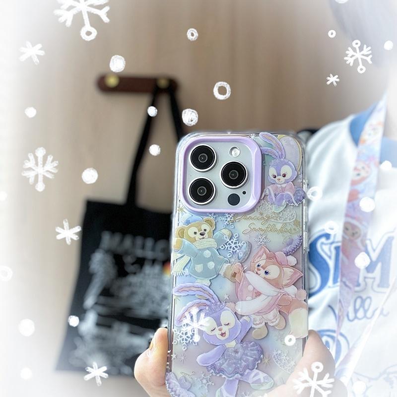 ダッフィーフレンズステラルーパープル雪ひらひら冬の踊りiPhoneケース