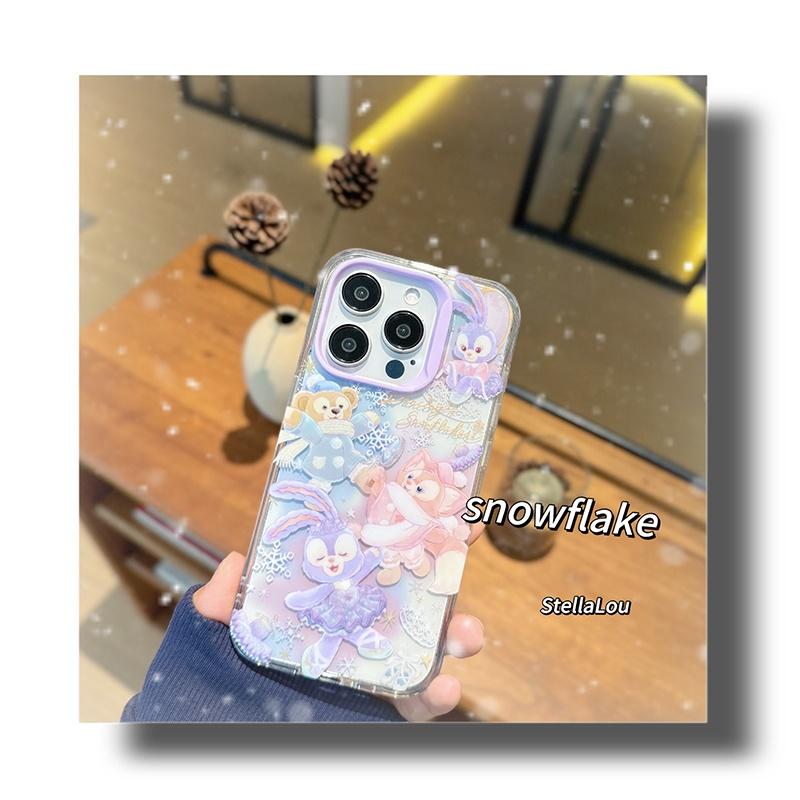 ダッフィーフレンズステラルーパープル雪ひらひら冬の踊りiPhoneケース