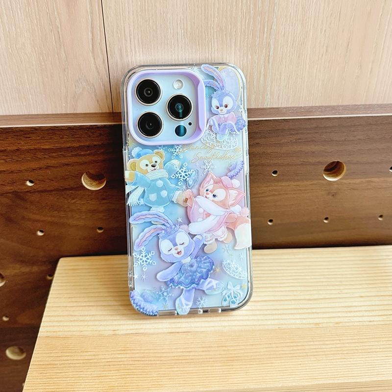 ダッフィーフレンズステラルーパープル雪ひらひら冬の踊りiPhoneケース