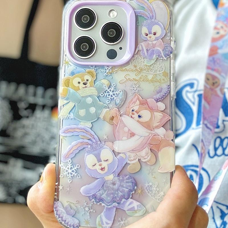 ダッフィーフレンズステラルーパープル雪ひらひら冬の踊りiPhoneケース