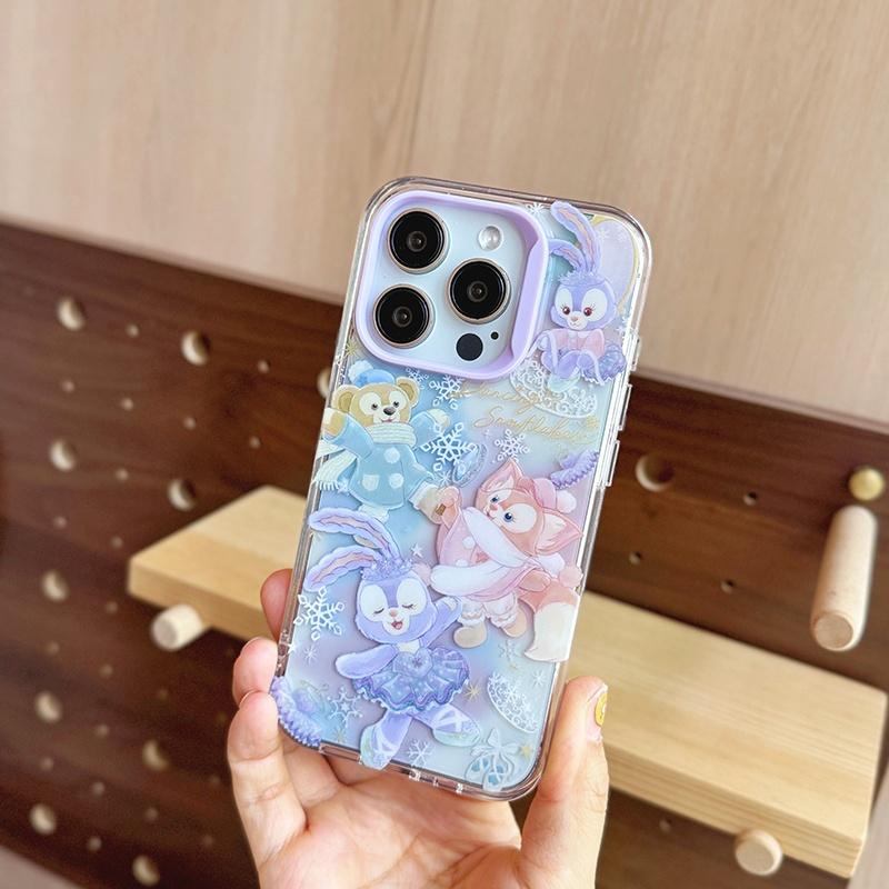 未使用品　ステラ・ルー　スマホカバー ダッフィーフレンズステラルーパープル雪ひらひら冬の踊りiPhoneケース