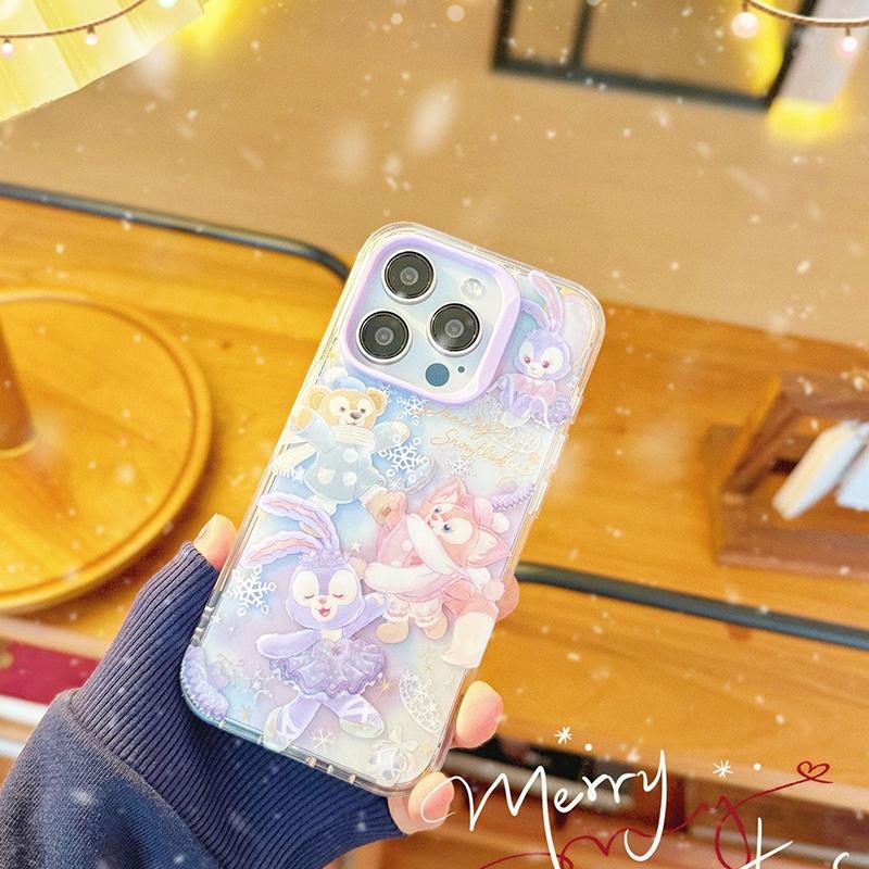 ダッフィーフレンズステラルーパープル雪ひらひら冬の踊りiPhoneケース
