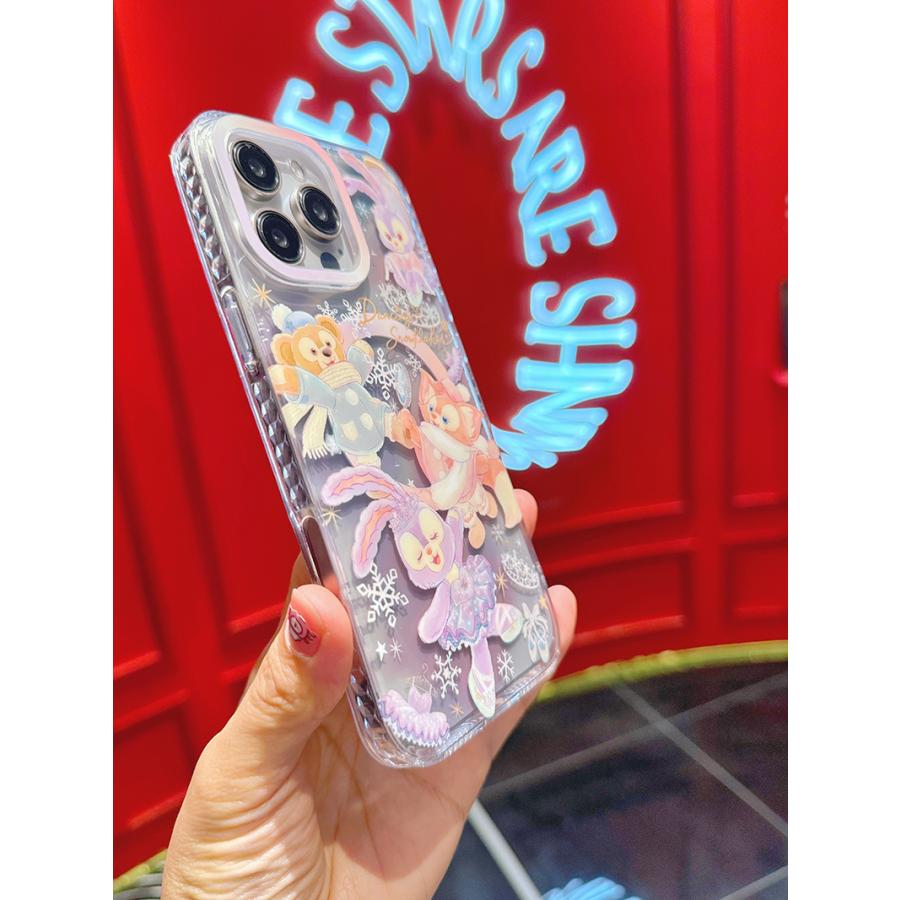 ダッフィーフレンズステラルーパープル雪ひらひら冬の踊りiPhoneケース
