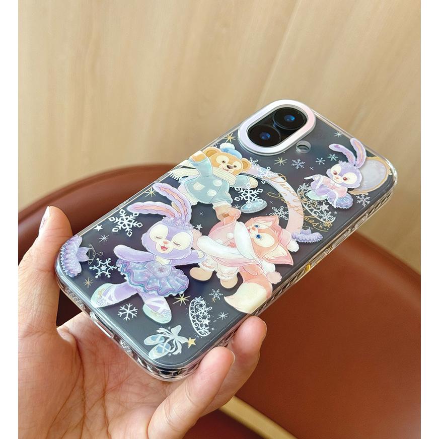 eA12♥️iPhone16e♥️ステラ・ルーパール♥️光沢タイプDisney ダッフィーフレンズステラルーパープル雪ひらひら冬の踊りiPhoneケース