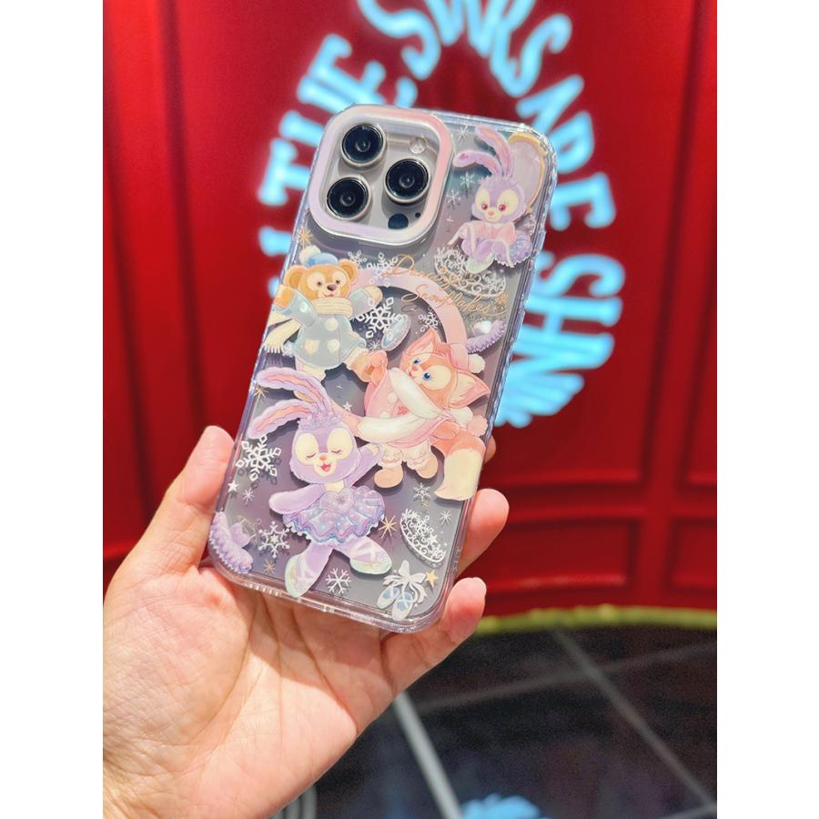 ダッフィーフレンズステラルーパープル雪ひらひら冬の踊りiPhoneケース