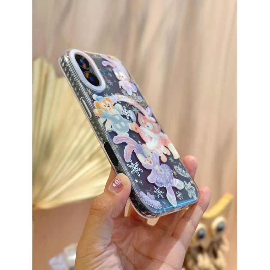 ダッフィーフレンズステラルーパープル雪ひらひら冬の踊りiPhoneケース