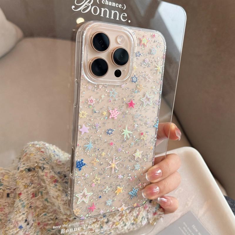 韓国風 星柄 キラキラ カラフル星 透明 かわいい スマホケースiPhone