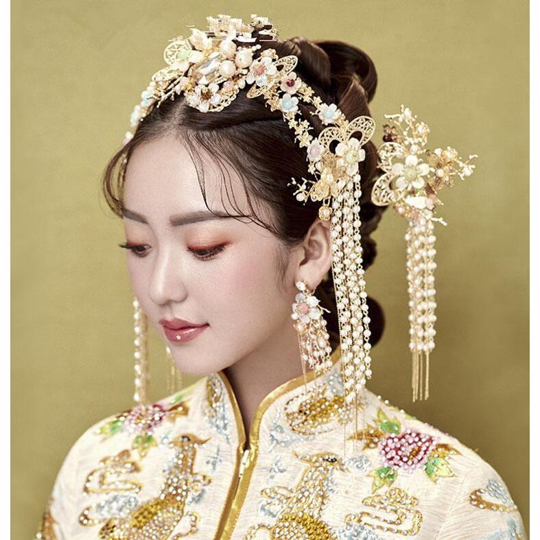 二枚送料無料 髪飾り 中国古代宮廷風 チャイナ風 豪華なセット 唐装 漢服コスプレ 中式結婚式 ハロウィン クリスマス変身道具 撮影結婚式グッズ 鳳冠 フリンジ T103 洋服通販店 通販 Yahoo ショッピング